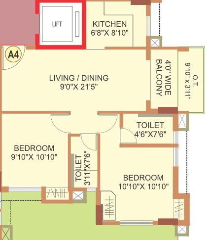 Floor plan of 2 BHK 735 Sq. Ft. Apartment in Eden The Forest, Kolkata