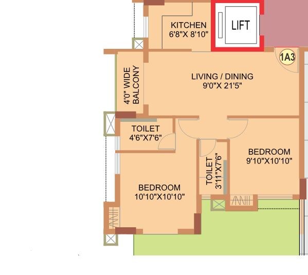 Floor plan of 2 BHK 959 Sq. Ft. Apartment in Eden The Forest, Kolkata
