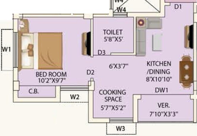 Floor plan of 1 BHK 473 Sq. Ft. Apartment in Eden Tolly Court, Kolkata