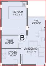 Floor plan of 1 BHK 569 Sq. Ft. Apartment in Eden Tolly Signature, Kolkata