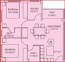 Floor plan of 2 BHK 938 Sq. Ft. Apartment in Eden Tolly Signature, Kolkata