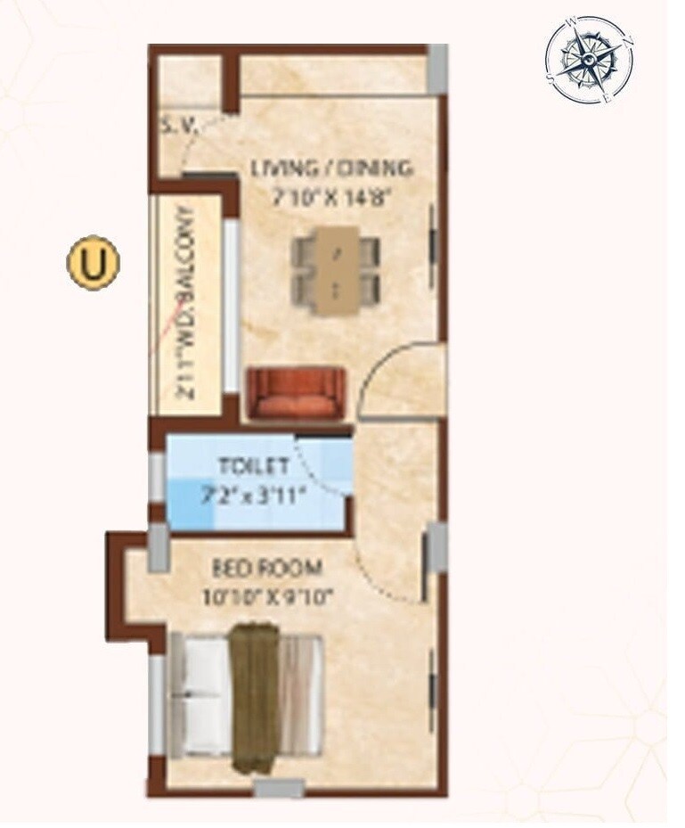Floor plan of 1 BHK 481 Sq. Ft. Apartment in Eden Willow Estate, Kolkata