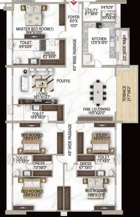 Floor plan of 5 BHK 4775 Sq. Ft. Apartment in Z Residences, Kolkata