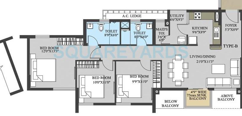 3 BHK 1525 Sq. Ft. Apartment