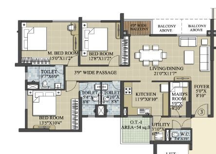 3 BHK 1738 Sq. Ft. Apartment