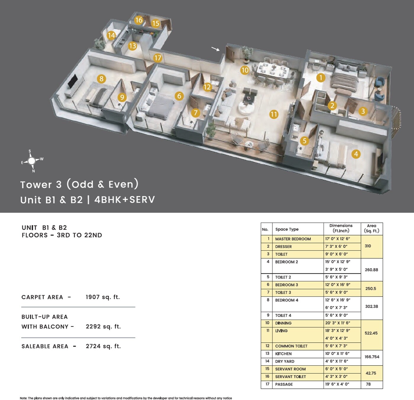 Floor plan of 4 BHK 2724 Sq. Ft. Apartment in Emami Aamod, Kolkata