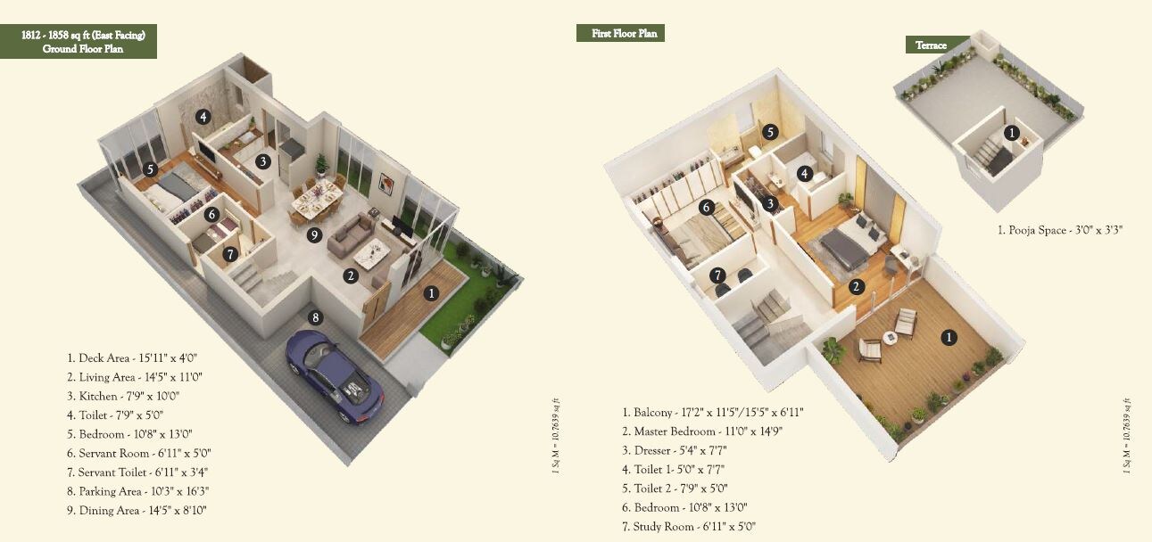 Floor plan of 3 BHK 1812 Sq. Ft. Villa in Emami Aastha, Kolkata
