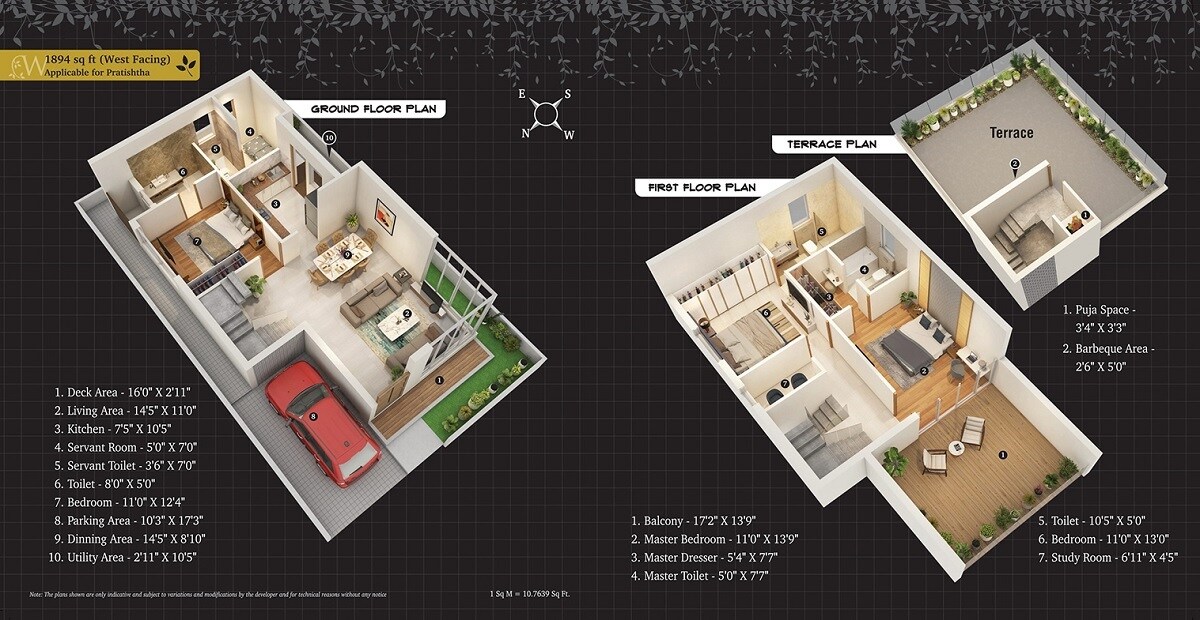 Floor plan of 3 BHK 1894 Sq. Ft. Villa in Emami Aastha, Kolkata