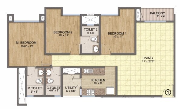 Floor plan of 3 BHK 1562 Sq. Ft. Apartment in Emami City, Kolkata