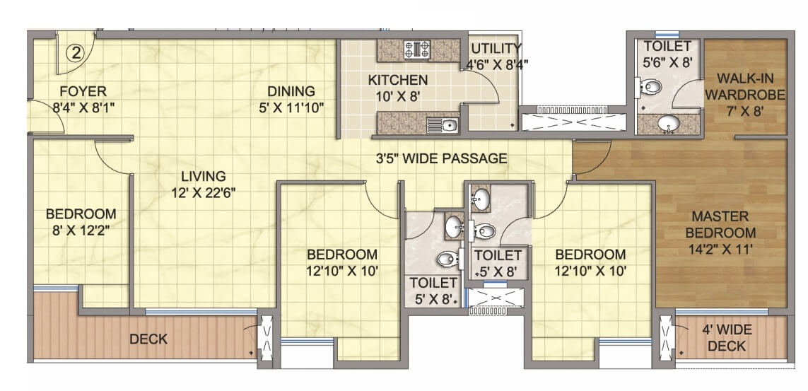 Floor plan of 4 BHK 2290 Sq. Ft. Apartment in Emami City, Kolkata