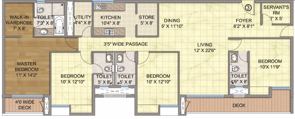 Floor plan of 4 BHK 2600 Sq. Ft. Apartment in Emami City, Kolkata