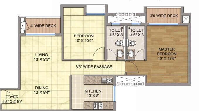 Floor plan of 2 BHK 1150 Sq. Ft. Apartment in Emami City, Kolkata