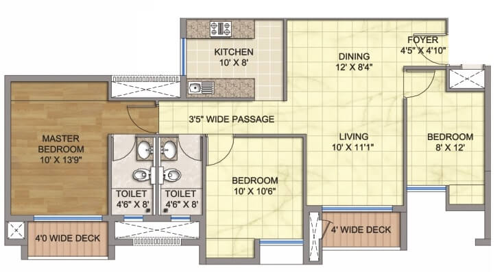 Floor plan of 3 BHK 1310 Sq. Ft. Apartment in Emami City, Kolkata