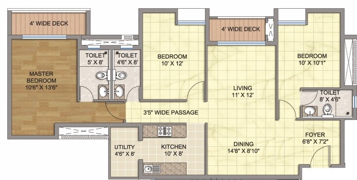 Floor plan of 3 BHK 1700 Sq. Ft. Apartment in Emami City, Kolkata