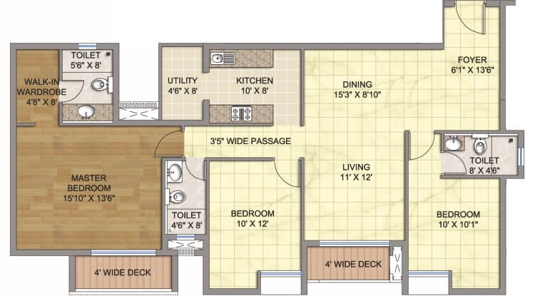 Floor plan of 3 BHK 1878 Sq. Ft. Apartment in Emami City, Kolkata