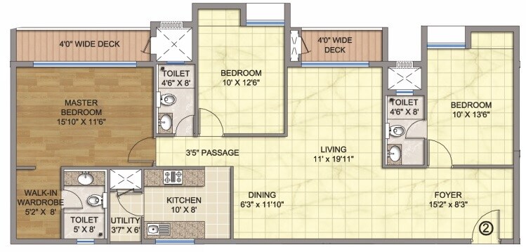 Floor plan of 3 BHK 1920 Sq. Ft. Apartment in Emami City, Kolkata