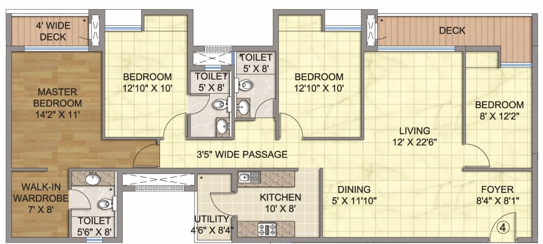 Floor plan of 4 BHK 2210 Sq. Ft. Apartment in Emami City, Kolkata