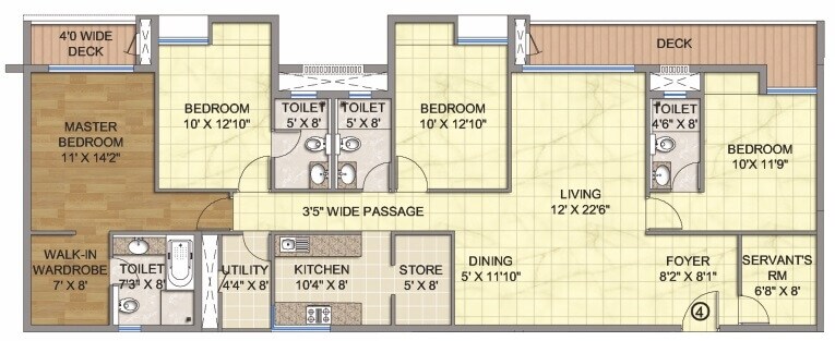 Floor plan of 4 BHK 2520 Sq. Ft. Apartment in Emami City, Kolkata