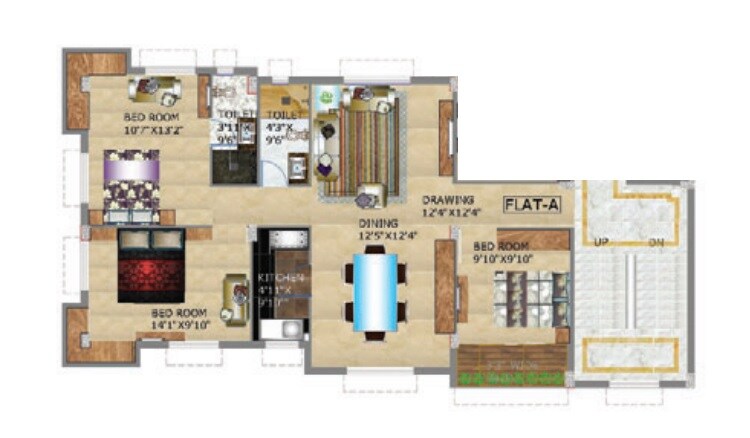 Floor plan of 3 BHK 1305 Sq. Ft. Apartment in Eternity Auris, Kolkata