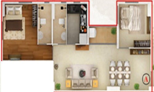Floor plan of 2 BHK 1011 Sq. Ft. Apartment in Etha SU Casa Royal, Kolkata
