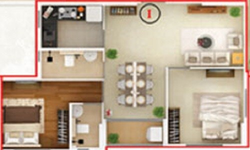 Floor plan of 2 BHK 871 Sq. Ft. Apartment in Etha SU Casa Royal, Kolkata