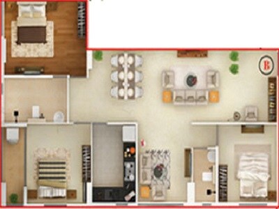 Floor plan of 3 BHK 1615 Sq. Ft. Apartment in Etha SU Casa Royal, Kolkata