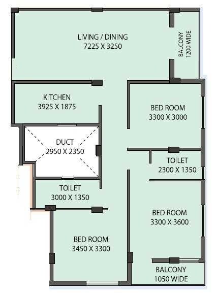Floor plan of 3 BHK 1357 Sq. Ft. Apartment in Fabulous Uno, Kolkata