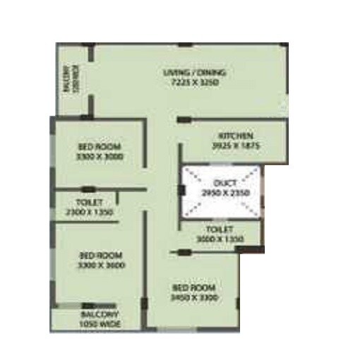 Floor plan of 3 BHK 1359 Sq. Ft. Apartment in Fabulous Uno, Kolkata