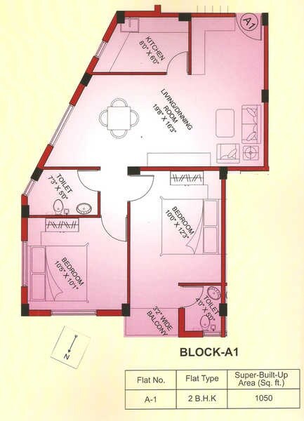 Floor plan of 2 BHK 1050 Sq. Ft. Apartment in FM Dream Villa, Kolkata