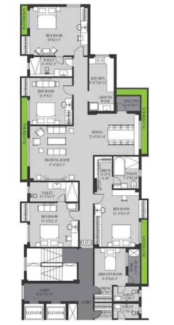 Floor plan of 4 BHK 2873 Sq. Ft. Apartment in Fort Elanta, Kolkata