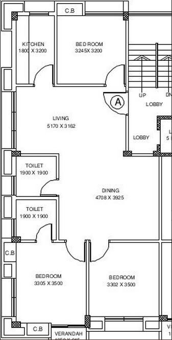 Floor plan of 3 BHK 1464 Sq. Ft. Apartment in Fort Jardin, Kolkata