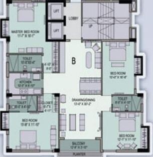 Floor plan of 4 BHK 2269 Sq. Ft. Apartment in Fort Harmony, Kolkata