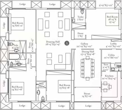 Floor plan of 4 BHK 5039 Sq. Ft. Apartment in Fort Legend, Kolkata