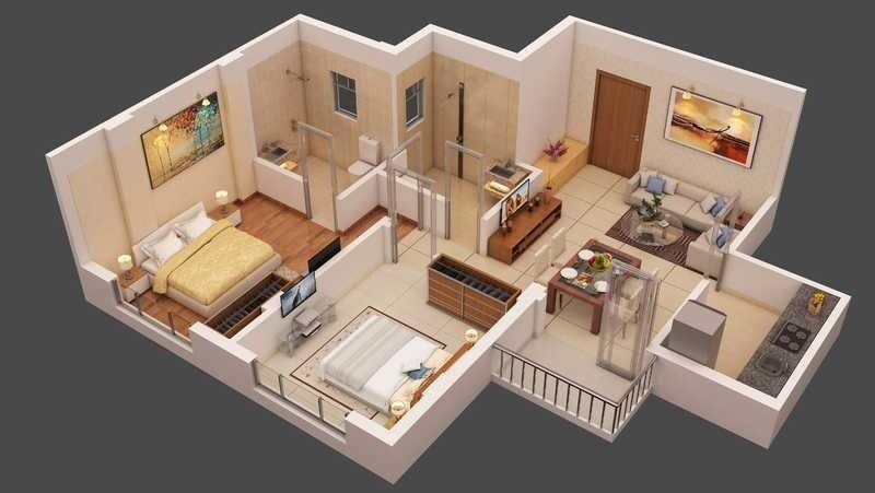 Floor plan of 2 BHK 676 Sq. Ft. Apartment in Freshia Apartments, Kolkata