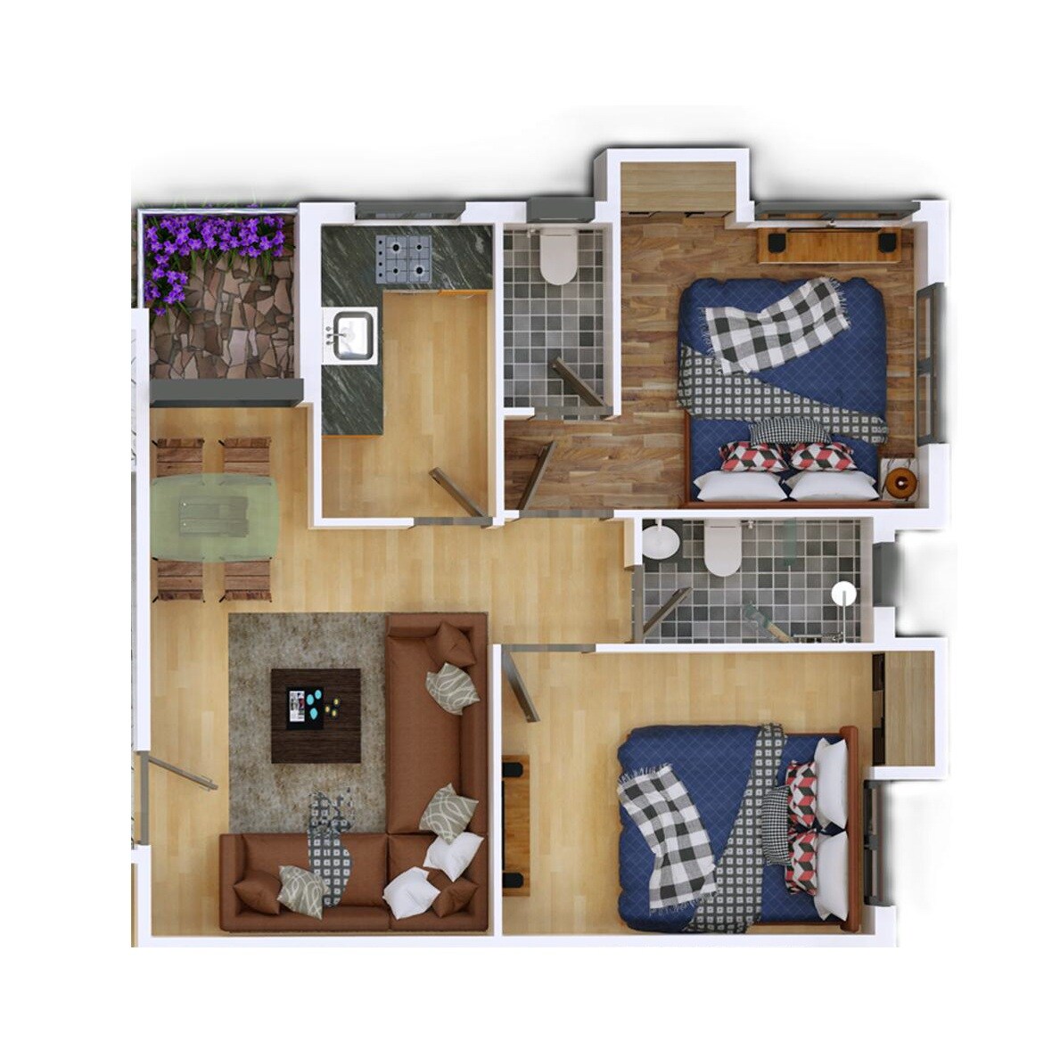 Floor plan of 2 BHK 505 Sq. Ft. Apartment in Gamma Twins, Kolkata