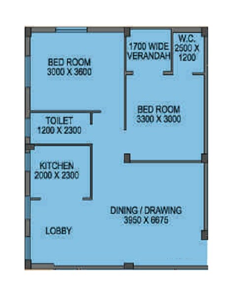 Floor plan of 2 BHK 1045 Sq. Ft. Apartment in Gangotri Elements, Kolkata