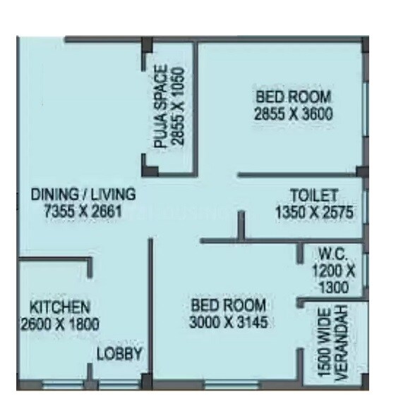 Floor plan of 2 BHK 787 Sq. Ft. Apartment in Gangotri Elements, Kolkata
