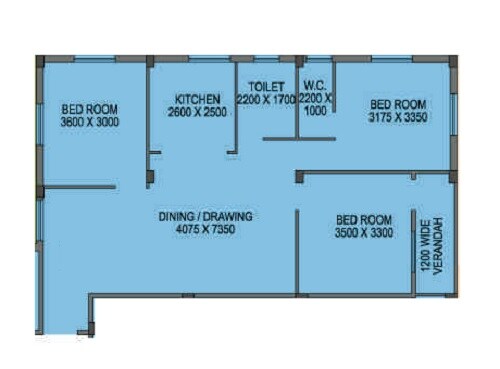 Floor plan of 3 BHK 1192 Sq. Ft. Apartment in Gangotri Elements, Kolkata