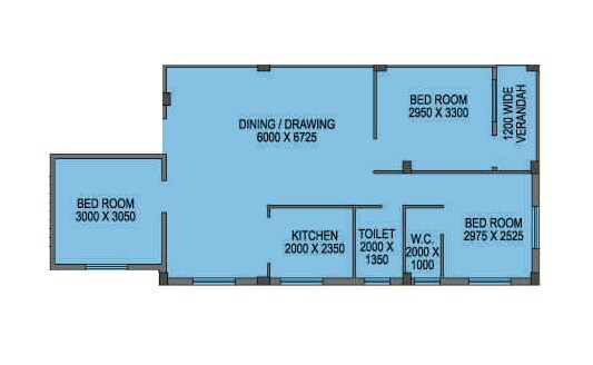Floor plan of 3 BHK 1344 Sq. Ft. Apartment in Gangotri Elements, Kolkata
