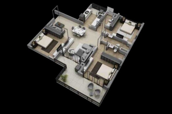 Floor plan of 3 BHK 2000 Sq. Ft. Apartment in Gangotri The Rise, Kolkata