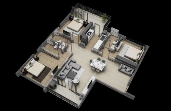 Floor plan of 3 BHK 2025 Sq. Ft. Apartment in Gangotri The Rise, Kolkata