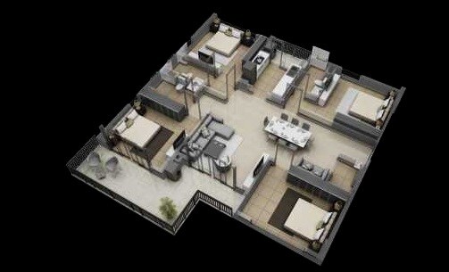 Floor plan of 4 BHK 2350 Sq. Ft. Apartment in Gangotri The Rise, Kolkata