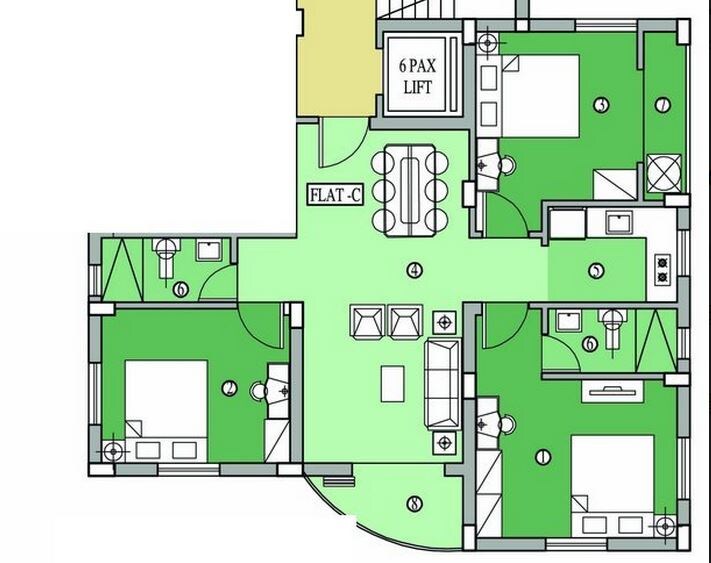 Floor plan of 3 BHK 1741 Sq. Ft. Apartment in Ganguly 4 Sight Abode, Kolkata