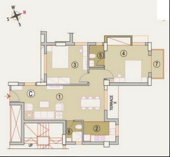 Floor plan of 2 BHK 1156 Sq. Ft. Apartment in Ganguly 4 Sight Impression, Kolkata
