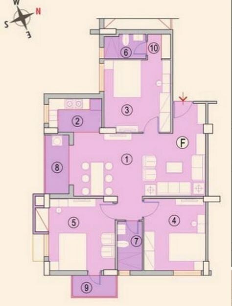 Floor plan of 3 BHK 1456 Sq. Ft. Apartment in Ganguly 4 Sight Impression, Kolkata