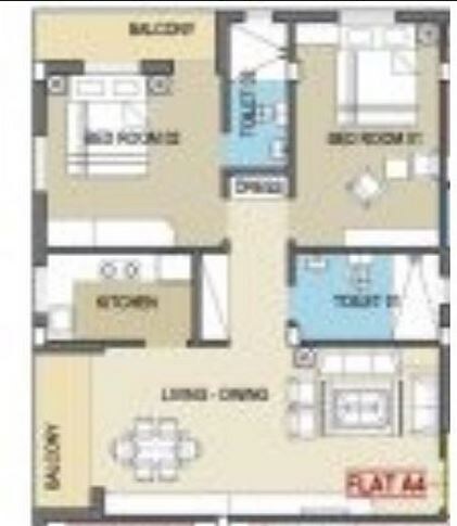 Floor plan of 2 BHK 900 Sq. Ft. Apartment in Ganguly 4 Sight Manor, Kolkata