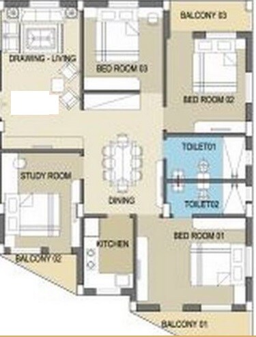 Floor plan of 3 BHK 1357 Sq. Ft. Apartment in Ganguly 4 Sight Manor, Kolkata