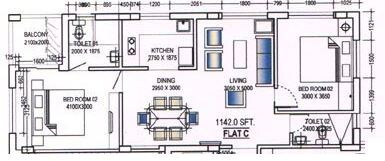 Floor plan of 2 BHK 1142 Sq. Ft. Apartment in Ganguly 4 Sight Sapphire, Kolkata
