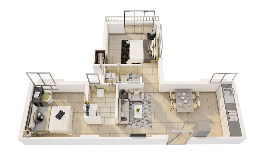 Floor plan of 2 BHK 814 Sq. Ft. Apartment in Gems City, Kolkata