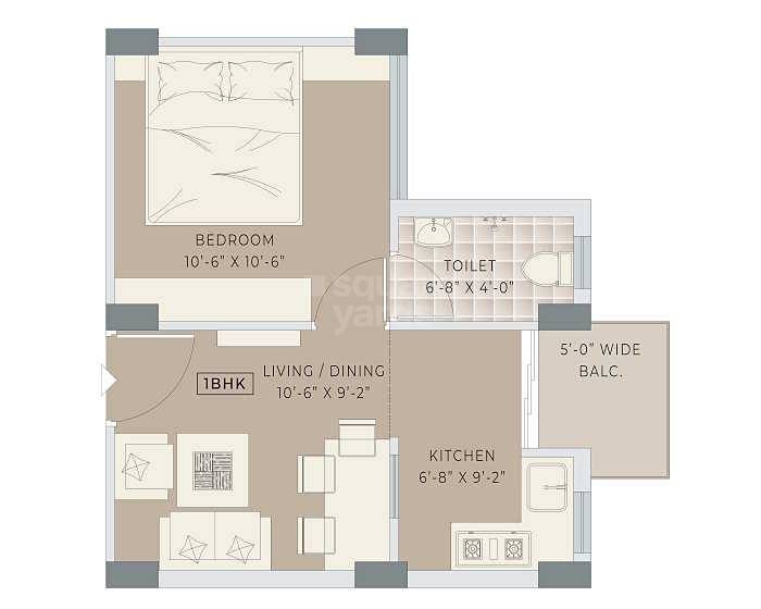Floor plan of 1 BHK 525 Sq. Ft. Apartment in Gems Senior Estate, Kolkata